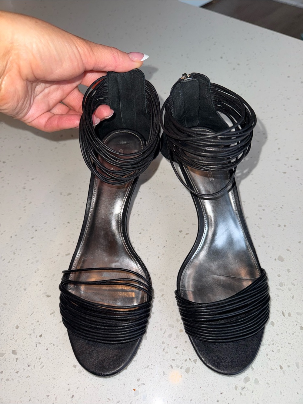 COACH Black Strappy Wrap-Around Heeled Sandals - Picture 3 of 10